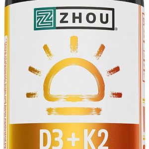 Zhou Nutrition Vitamin D3 K2, Bone and Heart Health Formula 5000 IU Vitamin D3 & 90 mcg Vitamin K2, Max Strength 2 in 1 Immune Support and Calcium Absorption, Gluten Free, 60 Count
