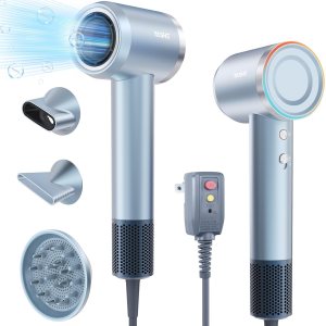 Hair Dryer with Diffuser, 1500W High-Speed Brushless Motor, 110,000 RPM Fast Drying for All Hair Types, Thermo Control, 4 Temps & 2 Speeds, Quiet Negative Ionic Blow Dryer for Home Travel Use
