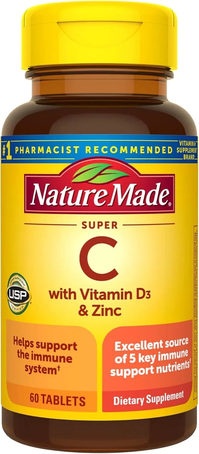 Nature Made Super C with Vitamin D3 and Zinc, Dietary Supplement for Immune Support, 60 Tablets, 60 Day Supply Nature Made Super C with Vitamin D3 and Zinc, Dietary Supplement for Immune Support, 60 Tablets, 60 Day Supply