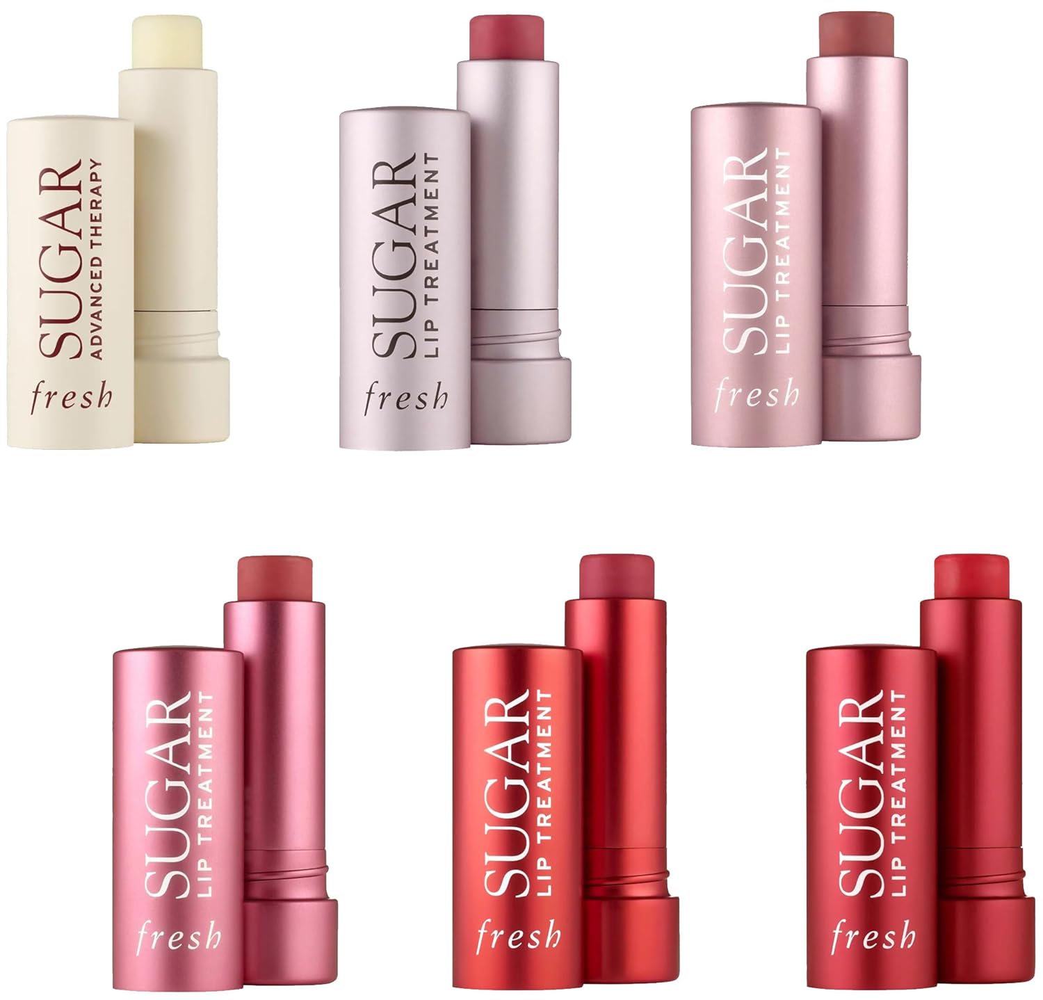 6 Piece Fresh Sugar Lip Treatment Set Includes Rose, Petal, Bloom, Coral, Icon and Advanced Therapy 2.2 grams each 6 Piece Fresh Sugar Lip Treatment Set Includes Rose, Petal, Bloom, Coral, Icon and Advanced Therapy 2.2 grams each