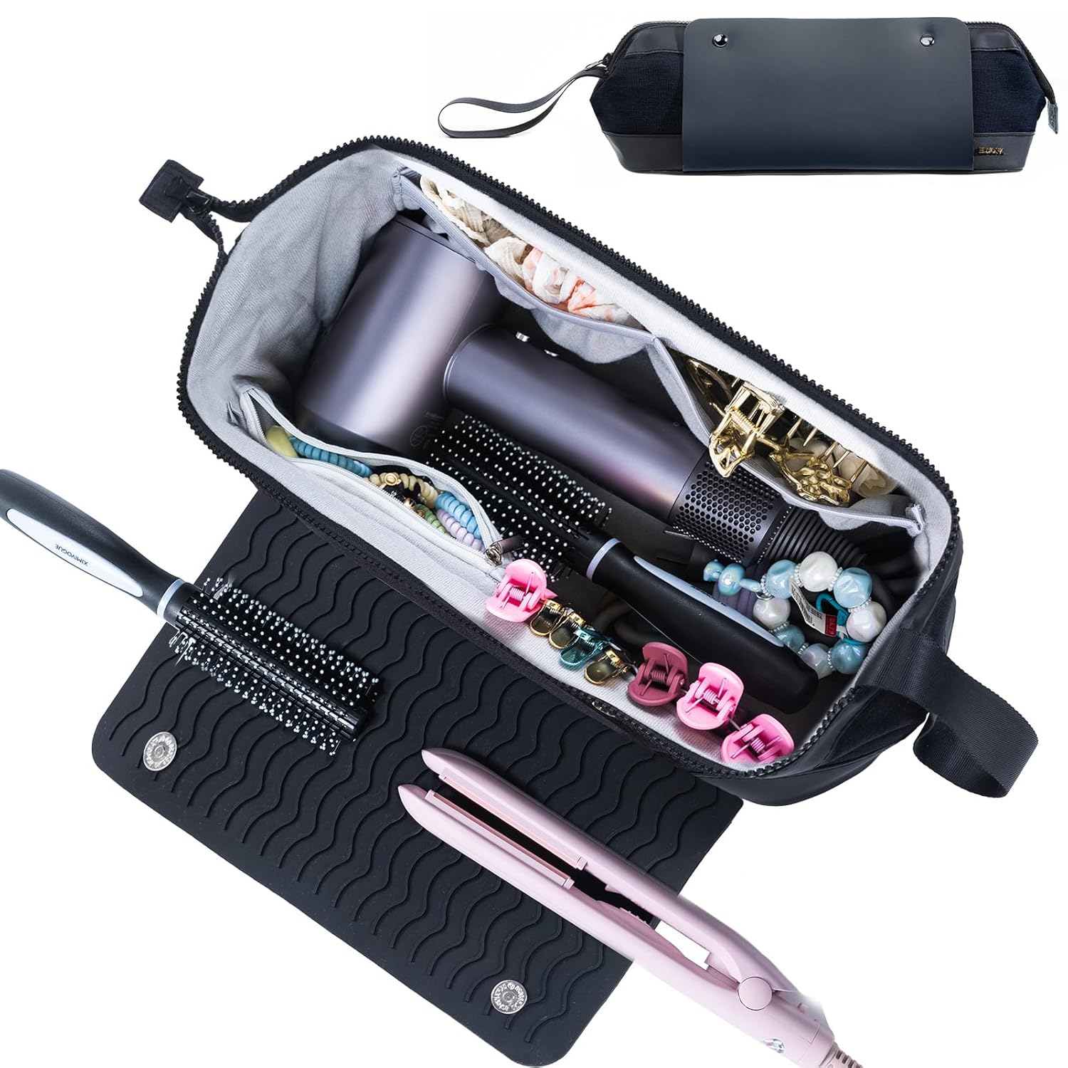 2IN1 Hair Tools Travel Bag with Heat Resistant Mat for Flat Irons, Straighteners, Curling Iron, and Haircare Accessories, Compatiable with Revlon One Step Hair Dryer Brush 2IN1 Hair Tools Travel Bag with Heat Resistant Mat for Flat Irons, Straighteners, Curling Iron, and Haircare Accessories, Compatiable with Revlon One Step Hair Dryer Brush