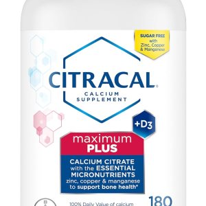 Citracal Maximum Plus, 650 mg Calcium Citrate, easily absorbed and highly soluble with 25 mcg (1000 IU) Vitamin D3, Bone Health Support, Calcium Supplement for Ages 12+, 180 Count