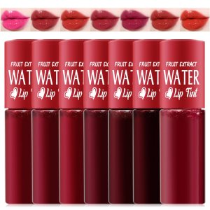7 Colors Lip Tint Stain Set, Natural Moisturizing Mini Liquid Matte Lipstick, Watery Plump Lip Gloss, Long Lasting, Lightweight Non-Sticky, Waterproof, Multi-use Lip Cheek Tint (7 Colors)