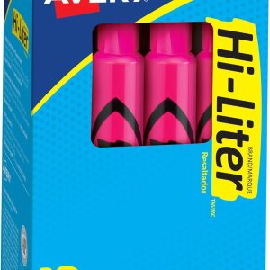 AVERY Hi-Liter Desk-Style Highlighters, Smear Safe Ink, Chisel Tip, 12 Fluorescent Pink Highlighters (24010)