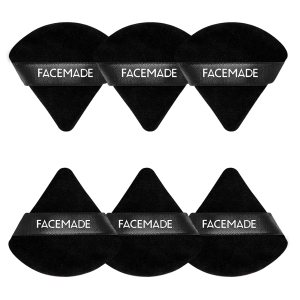 6 Pieces Face Powder Puff with a Travel Case, Soft Makeup Puff with a Container, Triangle Velour Makeup Sponge for Loose Powder Body Powder, Beauty Makeup Tools, Black