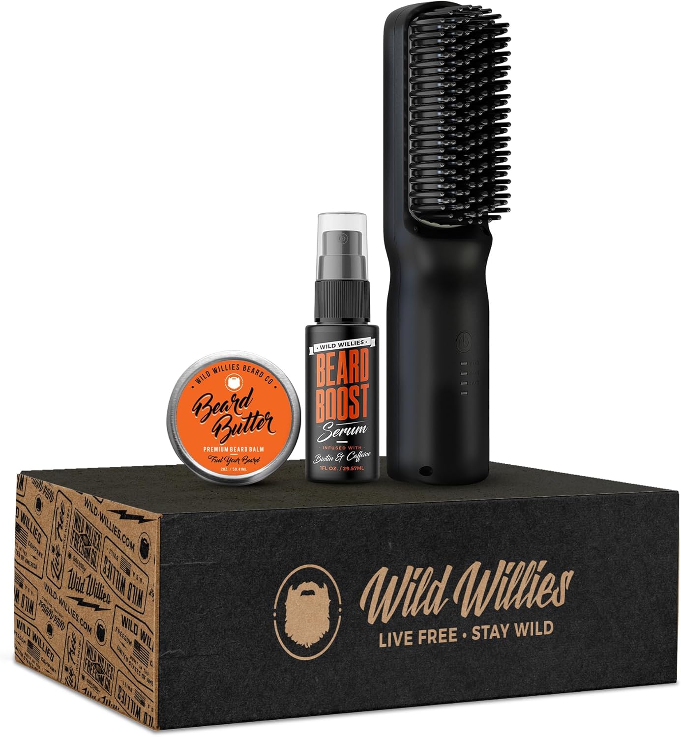 Wild Willies Beard Care Kit: Beard Butter, Boost Serum, Straightener Brush for Thicker, Fuller Hair Wild Willies Beard Care Kit: Beard Butter, Boost Serum, Straightener Brush for Thicker, Fuller Hair