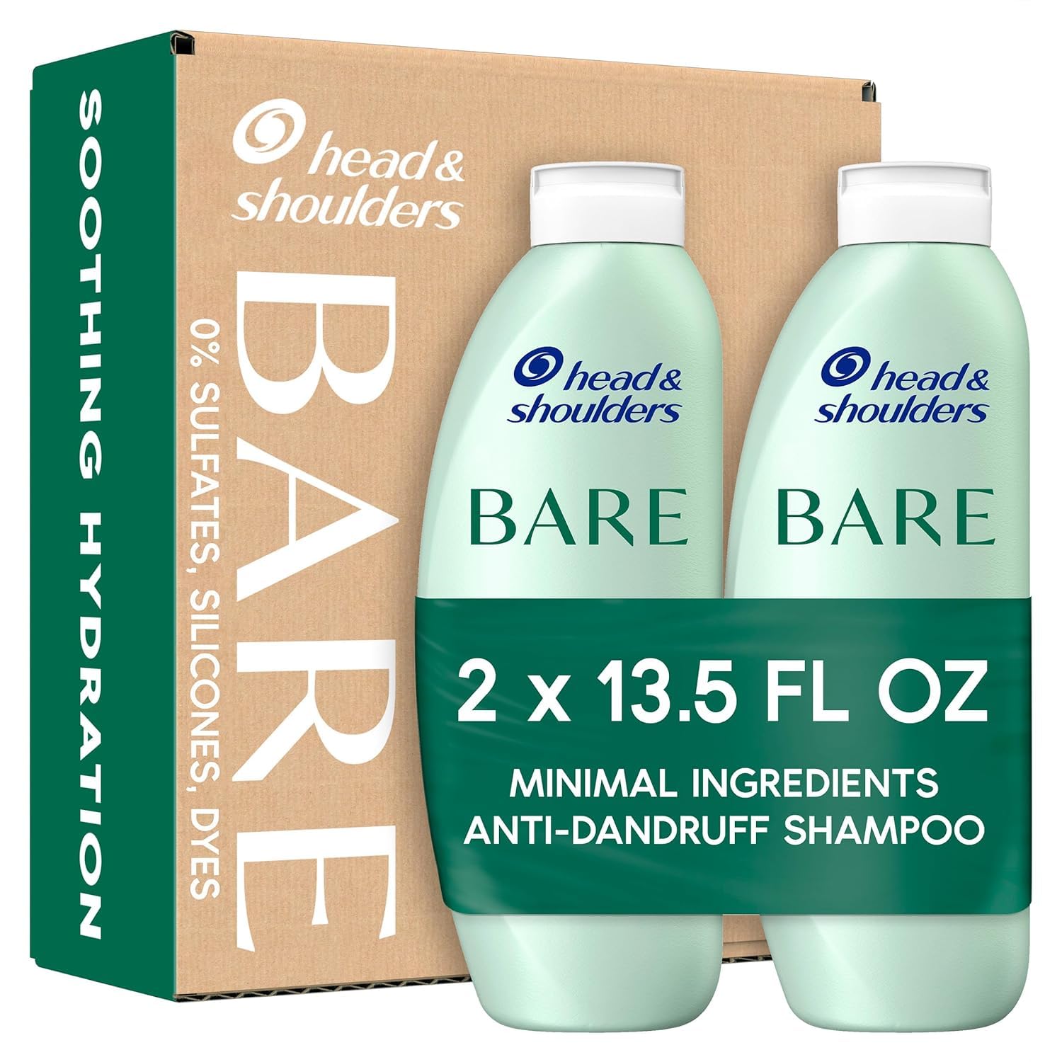 Head & Shoulders BARE Dandruff Shampoo, Sulfate Free Minimal Ingredients Anti Dandruff Shampoo, Soothing Hydration, Ecobottles with Less Plastic, Safe for All Hair Types, 13.5 fl oz each, Twin Pack Head & Shoulders BARE Dandruff Shampoo, Sulfate Free Minimal Ingredients Anti Dandruff Shampoo, Soothing Hydration, Ecobottles with Less Plastic, Safe for All Hair Types, 13.5 fl oz each, Twin Pack