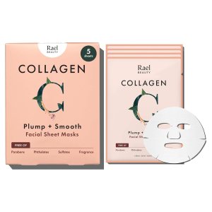 Rael Face Mask Skin Care, Collagen Face Masks – Bamboo Facial Sheet Mask, Korean Skincare, with Collagen Essence and Fruit Extracts, Nourishing and Moisturizing, All Skin Types (Collagen, 5 Sheets)