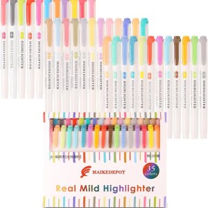 Real Mild Highlighters, Assorted Colors Highlighter Set Dual Ended Highlighter Chisel and Fine Tips Pastel Markers for Kids and Adults Gift (35pcs)
