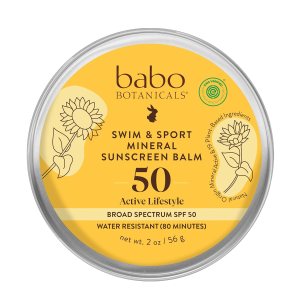Babo Botanicals Swim & Sport Mineral Sunscreen Balm SPF50 – Natural Zinc Oxide – For Face & Body – For all Ages – Dermatologist Tested – Cruelty-Free – Fragrance-Free – EWG Verified – Water Resistant