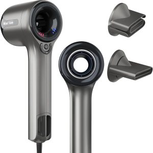 Ionic Hair Dryer, Professional Blow Dryer with High-Speed Brushless Motor for Fast Drying, Quiet Hairdryer with 2 Magnetic Nozzles, 4 Temps & 3 Speeds Settings for Salon,Home, Gray