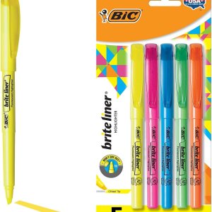 BIC BLP51WASST Brite Liner Highlighter, Chisel Tip, Assorted Colors, 5/Set