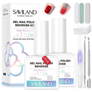 SAVILAND 2 Minutes Quick & Easy Gel Nail Polish Remover Kit: 2PCS Soak-off Gel Polish Remover Rich in Castor Oil & Vitamin E, with Cuticle Oil Pen Nail Tools for Gel Nails Remove Home Salon Use