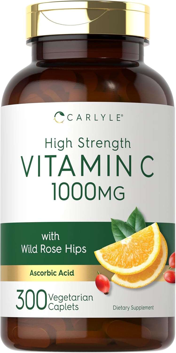 Carlyle Vitamin C 1000mg | 300 Vegetarian Caplets | Ascorbic Acid with Wild Rose HIPS | High Strength Formula | Non-GMO and Gluten Free Supplement Carlyle Vitamin C 1000mg | 300 Vegetarian Caplets | Ascorbic Acid with Wild Rose HIPS | High Strength Formula | Non-GMO and Gluten Free Supplement