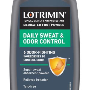 Lotrimin Daily Sweat & Odor Control Medicated Foot Powder – Antifungal Formula for Lasting Relief from Foot Odor, 6.25 Ounce (177 Grams) (Packaging May Vary)