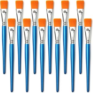 1 inch Flat Paint Brushes for Acrylic Painting,12 Pieces Large Synthetic Paint Brushes Bulk with Wooden Handle for Acrylic, Watercolor, Oil, Crafts, Face Body Art