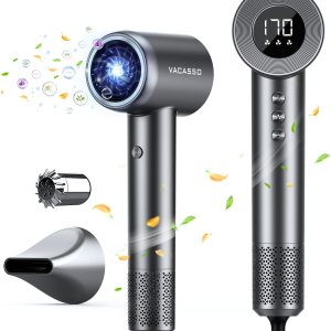 Hair Blow Dryer, Ionic Dryer with Care Module, Professional Hairdryer High-Speed 110, 000 RPM Fast Drying, Low Noise Salon LED Temp Display, Negative for Home Travel Silver Gray