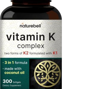 NatureBell Vitamin K Complex, K1 + K2 (MK-7 & MK-4) 2,600mcg Per Serving, 300 Coconut Oil Softgels | Max Absorption – Full Spectrum K Vitamins Supplement | Heart & Bone Support | Non-GMO