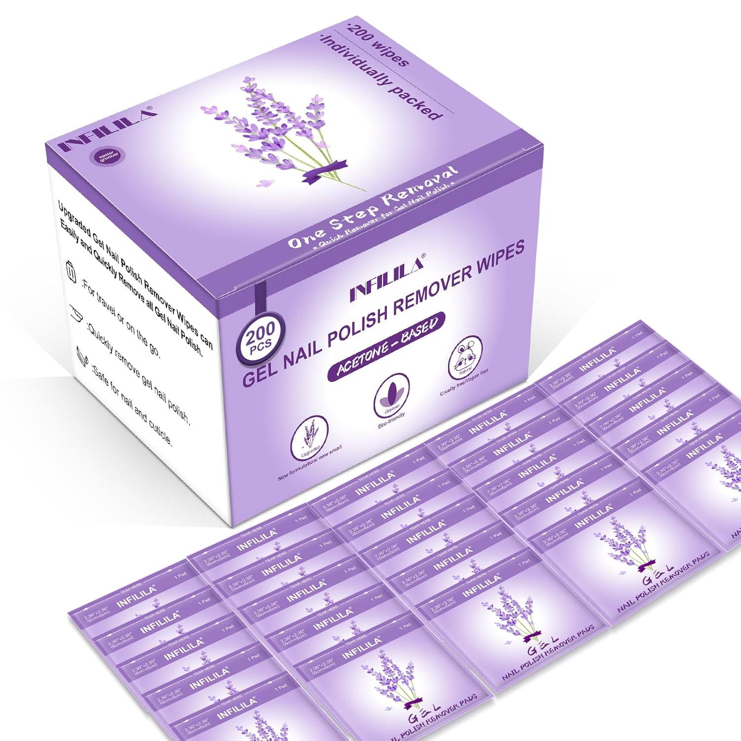 NXJ INFILILA Nail Polish Remover Pads, 200PCS Quick Gel Polish Remover for Nails, Acetone Nail Polish Remover Pads, Individually Wrapped Gel Nail Polish Remover(Lavender Fragrance) NXJ INFILILA Nail Polish Remover Pads, 200PCS Quick Gel Polish Remover for Nails, Acetone Nail Polish Remover Pads, Individually Wrapped Gel Nail Polish Remover(Lavender Fragrance)