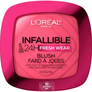 L’Oreal Paris Infallible Up to 24H Fresh Wear Soft Matte Blush, Blendable, Long-Lasting and Waterproof Cheek Make Up, Confident Pink 10, 0.31 Oz