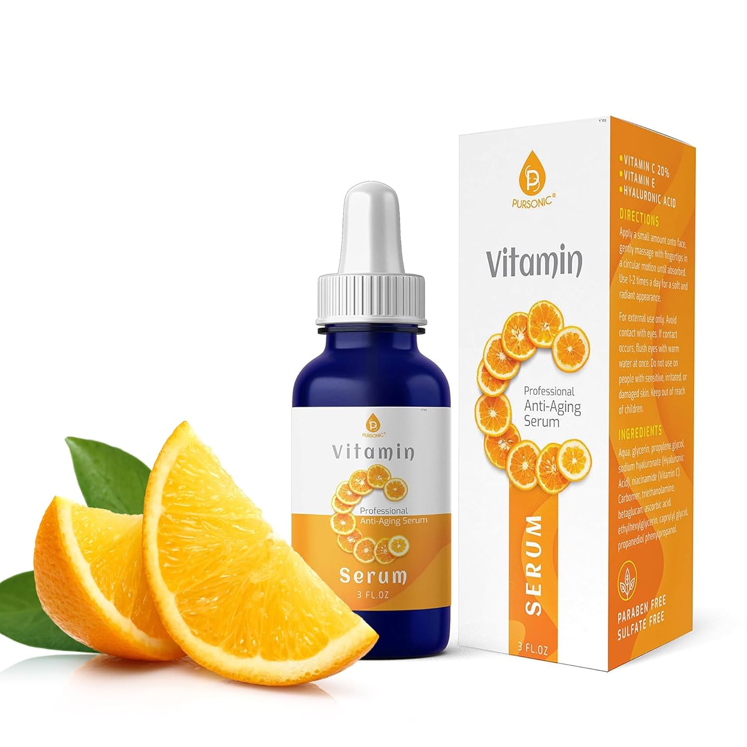 Pursonic Vitamin C Serum, 20% is a high potency Best Organic Anti-Aging Moisturizer Serum for Face, Neck & Décollete and Eye Treatment (3 fl. oz) Pursonic Vitamin C Serum, 20% is a high potency Best Organic Anti-Aging Moisturizer Serum for Face, Neck & Décollete and Eye Treatment (3 fl. oz)
