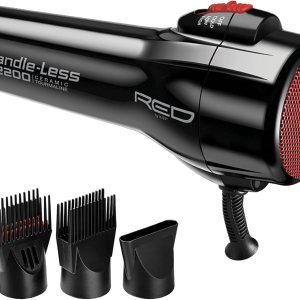 RED by Kiss Handle-Less 2200W Ceramic Tourmaline Hair Dryer, 3 Heat Settings, Pro Blow Dryer with Comb Attachment, Ionic for Frizz-Free Shine, Detangler & Straightening for 4C