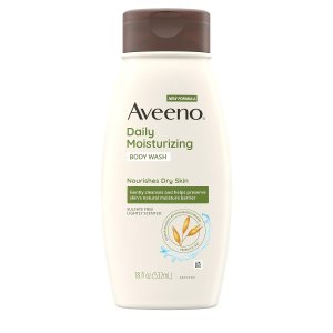 Aveeno Daily Moisturizing Body Wash for Dry & Sensitive Skin with Prebiotic Oat, Hydrating Oat Body Wash Nourishes Dry Skin & Gently Cleanses, Light Fragrance, Sulfate-Free, 18 fl. oz