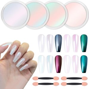 Artdone Chrome Nail Powder Metallic Mirror Glitter Effect Pigment Iridescent Aurora Mermaid Pearl Dust Kit for Gel Polish Nail Art Decoration, Resin Craft Arylic powder