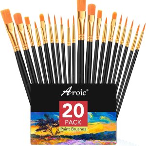 AROIC Acrylic Paint Brush Set, 2 Packs / 20 pcs Nylon Hair Brushes for All Purpose Oil Watercolor Painting Artist Professional Kits (Black)