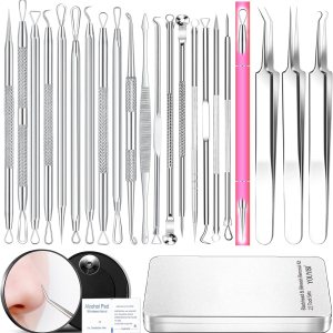 2024 Professional Pimple Popper Tool Kit – 22 PCS Blackhead Remover Tools for Acne and Zit Popping Comedone Extractor with Magnifying Glass and Alcohol Pad