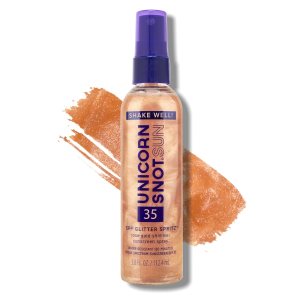 Unicorn Snot Glitter Sunscreen Spritz – SPF 35 Shimmering, Lightweight Spray Sunscreen for Face & Body Glow – UVA/UVB Protection Glow Screen – Water Resistant, Unscented Sunscreen – Rose Gold Shimmer