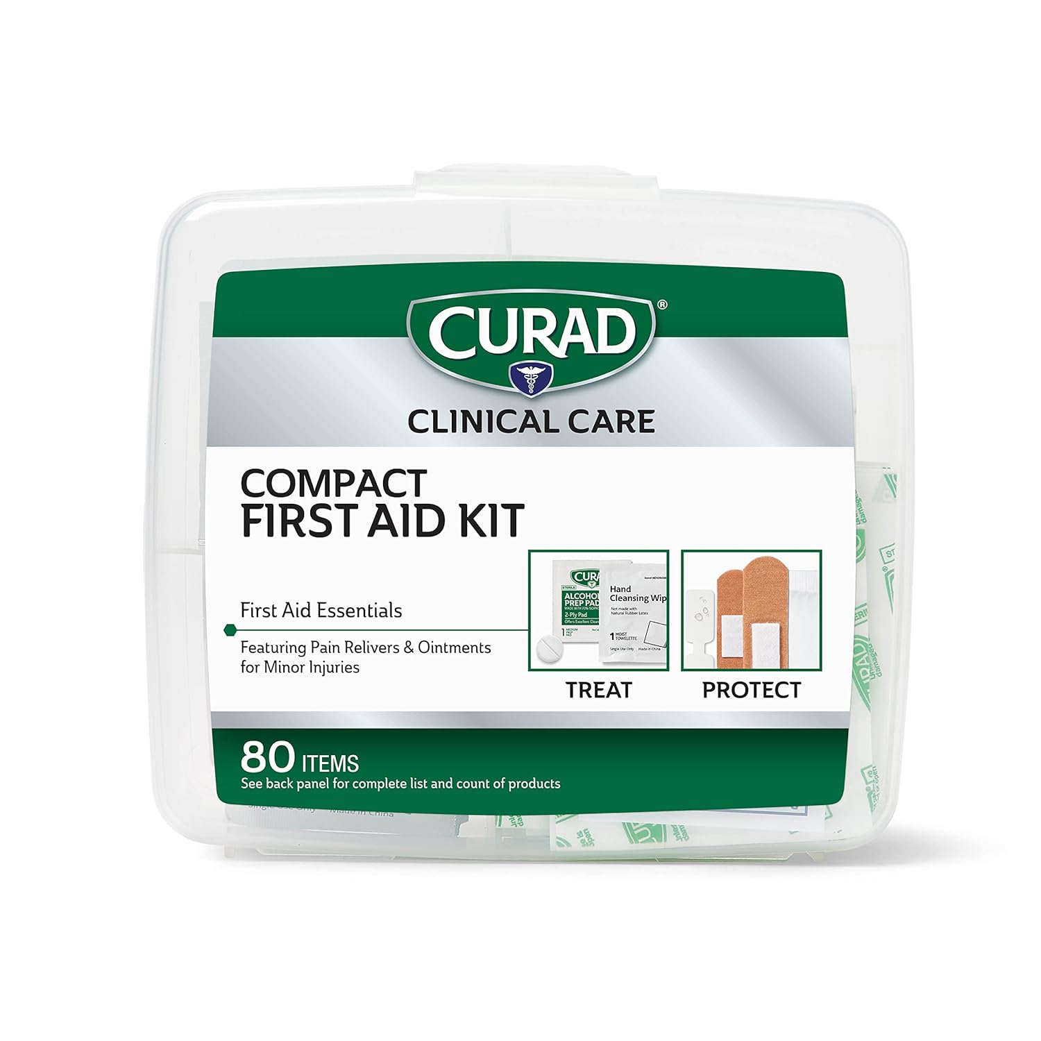 Curad Compact First Aid Kit with Over-The-Counter Medicine,All Purpose,Flex-Fabric and Butterfly Bandages,Antibiotic Ointment,Cleansing Towelettes,Alcohol Prep Pads,Acetaminophen,Carry Case, 80 Count Curad Compact First Aid Kit with Over-The-Counter Medicine,All Purpose,Flex-Fabric and Butterfly Bandages,Antibiotic Ointment,Cleansing Towelettes,Alcohol Prep Pads,Acetaminophen,Carry Case, 80 Count