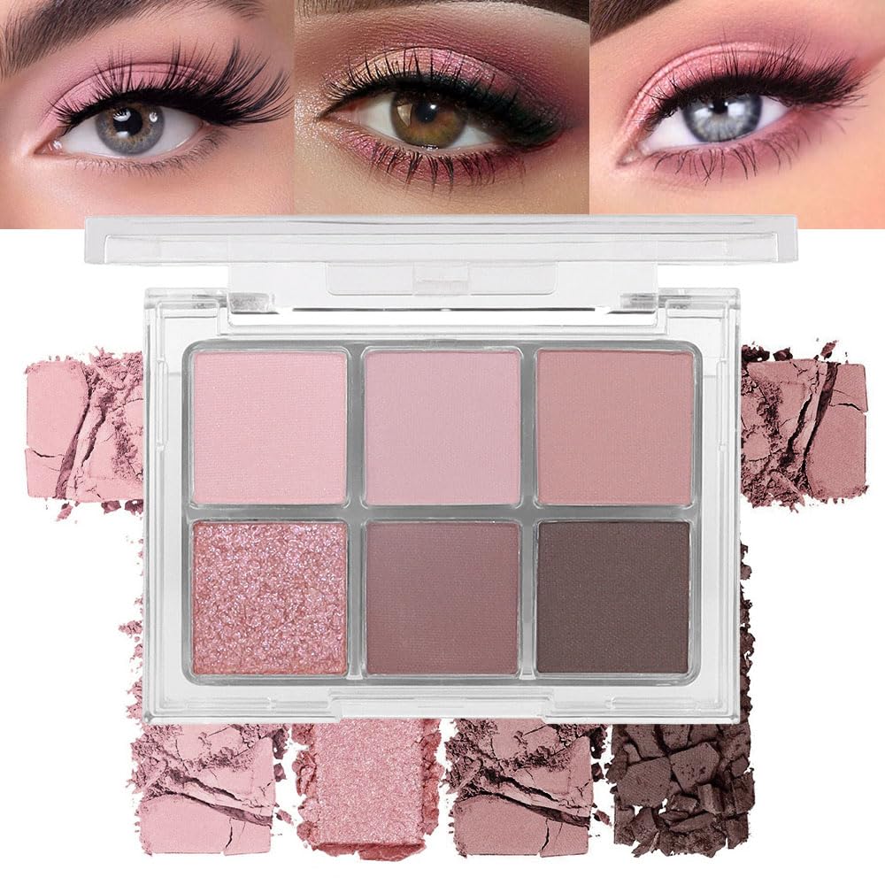 6 Colors Nude Pink Purple Matte Shimmer Eyeshadow Palette for Eye Makeup,High Pigmented Brown Eye Shadow Primers Powder Palet de sombras de ojos 6 Colors Nude Pink Purple Matte Shimmer Eyeshadow Palette for Eye Makeup,High Pigmented Brown Eye Shadow Primers Powder Palet de sombras de ojos