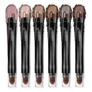 6 PCS Neutral and Brown Metallic Eyeshadow Stick Pencil Crayon,Champagne Shimmer Cream Eye Brightener Stick Highlighter Makeup,Pro Waterproof & Long Lasting