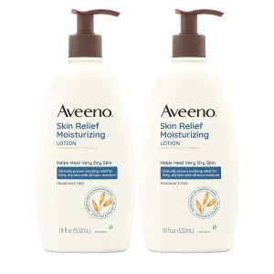 Aveeno Triple Oat Dry Skin Relief Moisturizing Lotion, Fragrance-Free, Skin Protectant, Twin Pack, 2 x 18 fl. oz