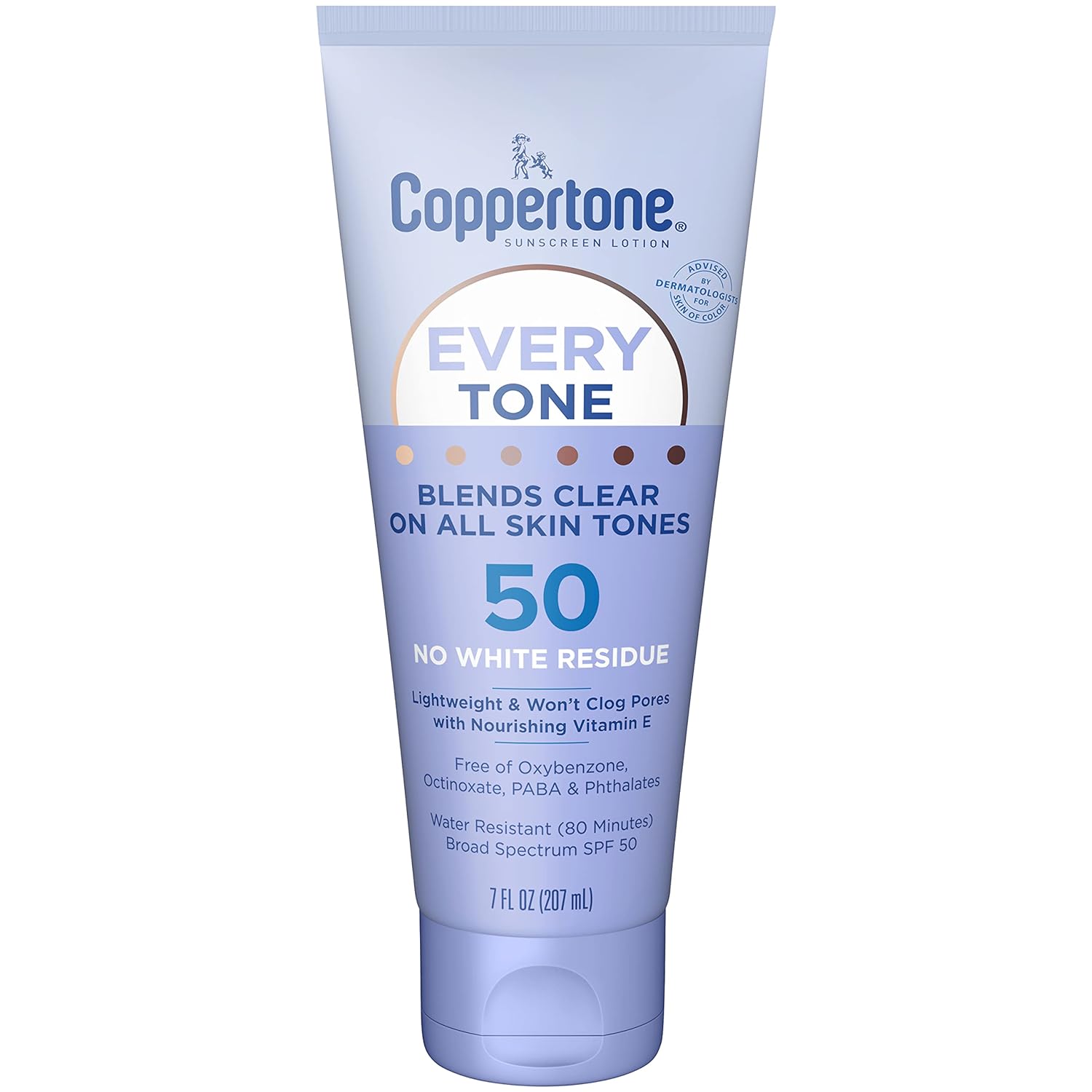 Coppertone Every Tone Sunscreen Lotion SPF 50, Lightweight, Rubs on Clear Sunscreen for All Skin Tones, Formulated with Nourishing Vitamin E, 7 Fl Oz Tube Coppertone Every Tone Sunscreen Lotion SPF 50, Lightweight, Rubs on Clear Sunscreen for All Skin Tones, Formulated with Nourishing Vitamin E, 7 Fl Oz Tube
