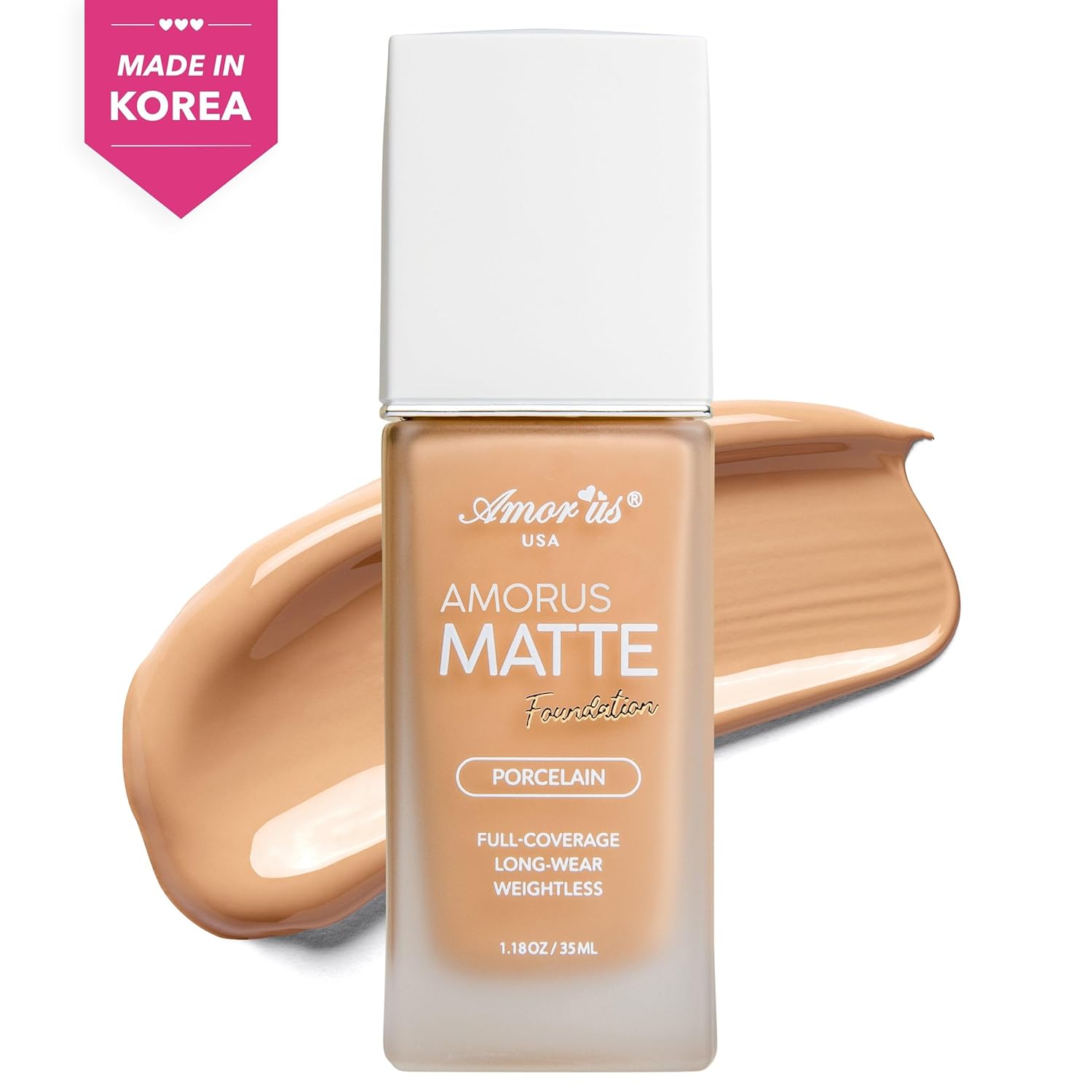 Beauty Amorus Matte Foundation, Full Coverage, Creamy Smooth Made in Korea, K-Beauty, Even Buildable Texture, Patch Free, Easy to Blend, Long Lasting, All Skin Types (Porcelain, 1.18 oz) Beauty Amorus Matte Foundation, Full Coverage, Creamy Smooth Made in Korea, K-Beauty, Even Buildable Texture, Patch Free, Easy to Blend, Long Lasting, All Skin Types (Porcelain, 1.18 oz)