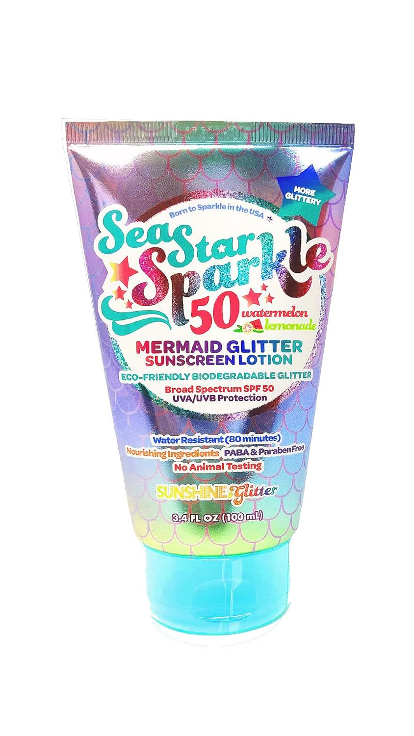 Sunshine & Glitter | Sea Star Sparkle | Biodegradable GLITTER SUNSCREEN SPF 50 | MERMAID WATERMELON LEMONADE | Water Resistant | Vegan & Cruelty Free | TSA APPROVED TRAVEL READY 3.4 Oz… Sunshine & Glitter | Sea Star Sparkle | Biodegradable GLITTER SUNSCREEN SPF 50 | MERMAID WATERMELON LEMONADE | Water Resistant | Vegan & Cruelty Free | TSA APPROVED TRAVEL READY 3.4 Oz…