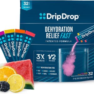 DripDrop Hydration – Bold Variety Pack – Electrolyte Drink Mix Single Serve Hydration Powder Packets – Watermelon, Berry, Lemon, Orange | Non-GMO, Gluten Free, Vegan | 32 Sticks