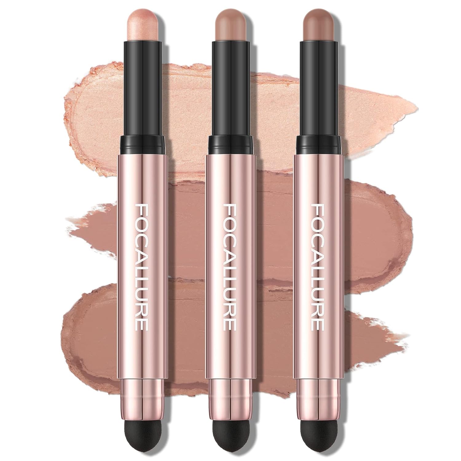 FOCALLURE 3 Pcs No Crease Eyeshadow Sticks,Shimmer & Matte Eye Shadow Crayon with Blending Brush,Smooth Cream Highlighter Pen,Long Lasting Eyeshadow Brightener Stick Makeup,Flipped FOCALLURE 3 Pcs No Crease Eyeshadow Sticks,Shimmer & Matte Eye Shadow Crayon with Blending Brush,Smooth Cream Highlighter Pen,Long Lasting Eyeshadow Brightener Stick Makeup,Flipped