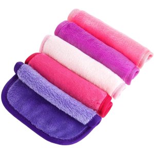 5PCS Makeup Remover Cloths, Microfiber Reusable Makeup Washcloths Make Up Face Cleansing Towels Eye Skincare Remove Cosmetic Rags Remover Pads for All Skin Types(A-Color)