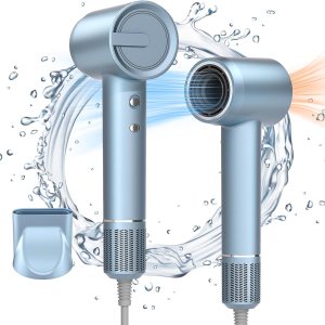 Ionic Fast Drying Hair Dryer – 110000 RPM High-Speed Brushless Motor Blow Dryer for Women | Low Noise Thermo-Control & Negative Ions Hairdryer with Magnetic Nozzle for Home Travel Salon (Silver Blue)