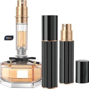 10ml Perfume Atomizer Travel Refillable,Bottom-Filling Fragrances Perfumes Bottle,Mini Cologne Dispenser, Portable Sprayer Pocket Size for Women Men Cruise Car Trip Gift 0.34oz (Black)
