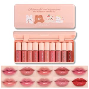 10 Colors Lip Tint Stain Mini Liquid Lipstick Set, Korean Velvet Watery Lip Stain Moisturizing Natural Lip Gloss, Multi-Use Lip and Cheek Tint, Non-Stick Cup, High Pigment, Long-Lasting, Vivid Color…