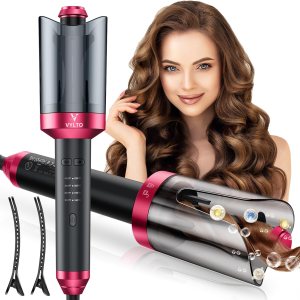Automatic Curling Iron, Automatic Hair Curler with 1″ Large Rotating Barrel & 4 Temps Hair Curler, Safety Anti-Scald & Anti-Tangle Curling Iron, Fast Heating Auto Curler for Hair Styling-Grey