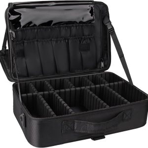 Relavel Travel Makeup Train Case Makeup Cosmetic Case Organizer Portable Artist Storage Bag with Adjustable Dividers for Cosmetics Makeup Brushes Toiletry Jewelry Digital Accessories