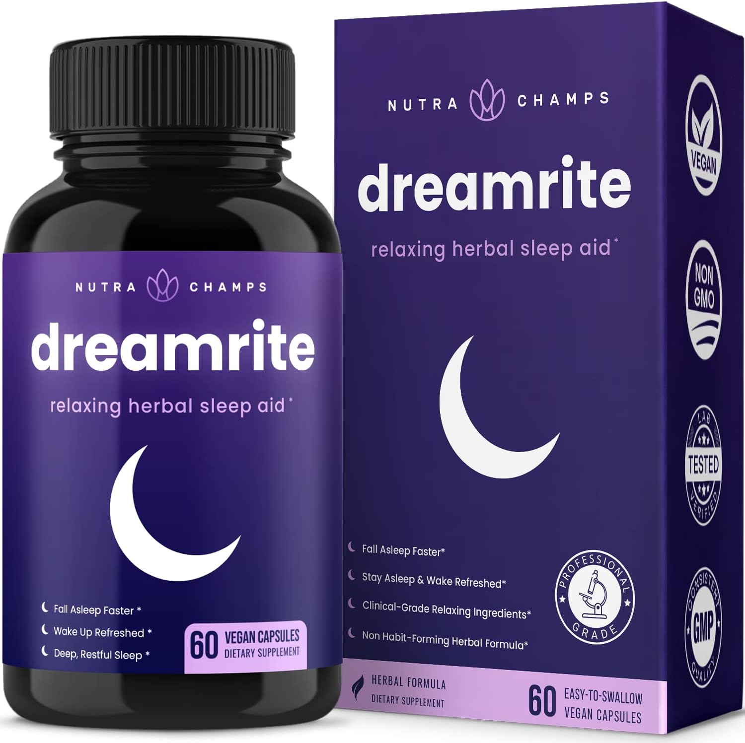 NutraChamps Sleep Aid | Herbal Sleeping Pill for Adults with Melatonin, Magnesium, Chamomile, Valerian | Non-Habit Forming Sleep Supplements | 60 Vegan Capsules NutraChamps Sleep Aid | Herbal Sleeping Pill for Adults with Melatonin, Magnesium, Chamomile, Valerian | Non-Habit Forming Sleep Supplements | 60 Vegan Capsules
