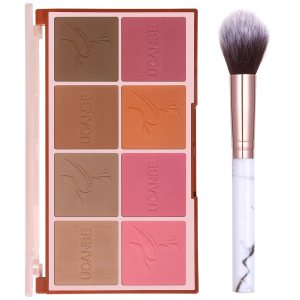 8 Colors Face Matte Blush Palette Shading Blusher with Brush – Buildable Facial Cheek Blusher Contour Bronzing Pressed Powder Makeup Pallet Women Gift Set (01 Matte)