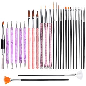 Oneleaf Nail Art Brushes Set – 27 PCS Nail Tool for Nail Art U V Gel Nail Brushes, Acrylic Nail Brushes, Liner Brushes, Dotting Tools, Dust Brush, Dual End Drawing Pen, Nail Design Kit
