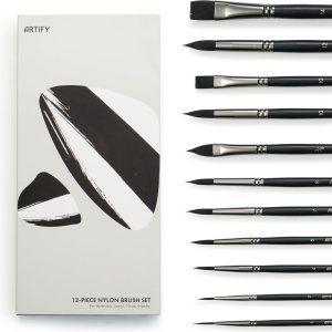 ARTIFY 12 PCS Watercolor Brushes Set, Synthetic Paint Brushes for Watercolor Painting, Acrylic, Gouache & Oil Painting – Detail Paint Brushes, Round, Flat, Cat’s Tongue,Liner for Beginners & Kids